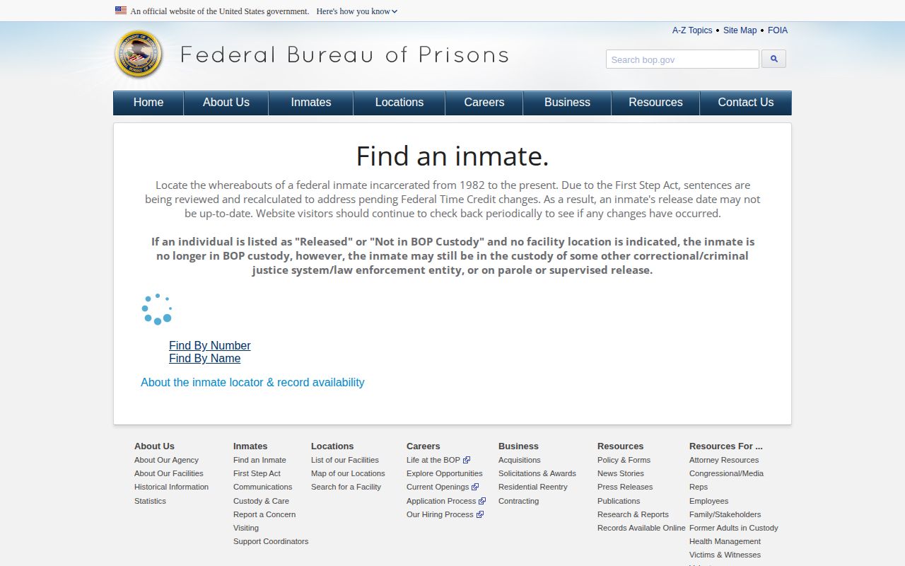 Federal locator used to check a North Carolina federal inmate release