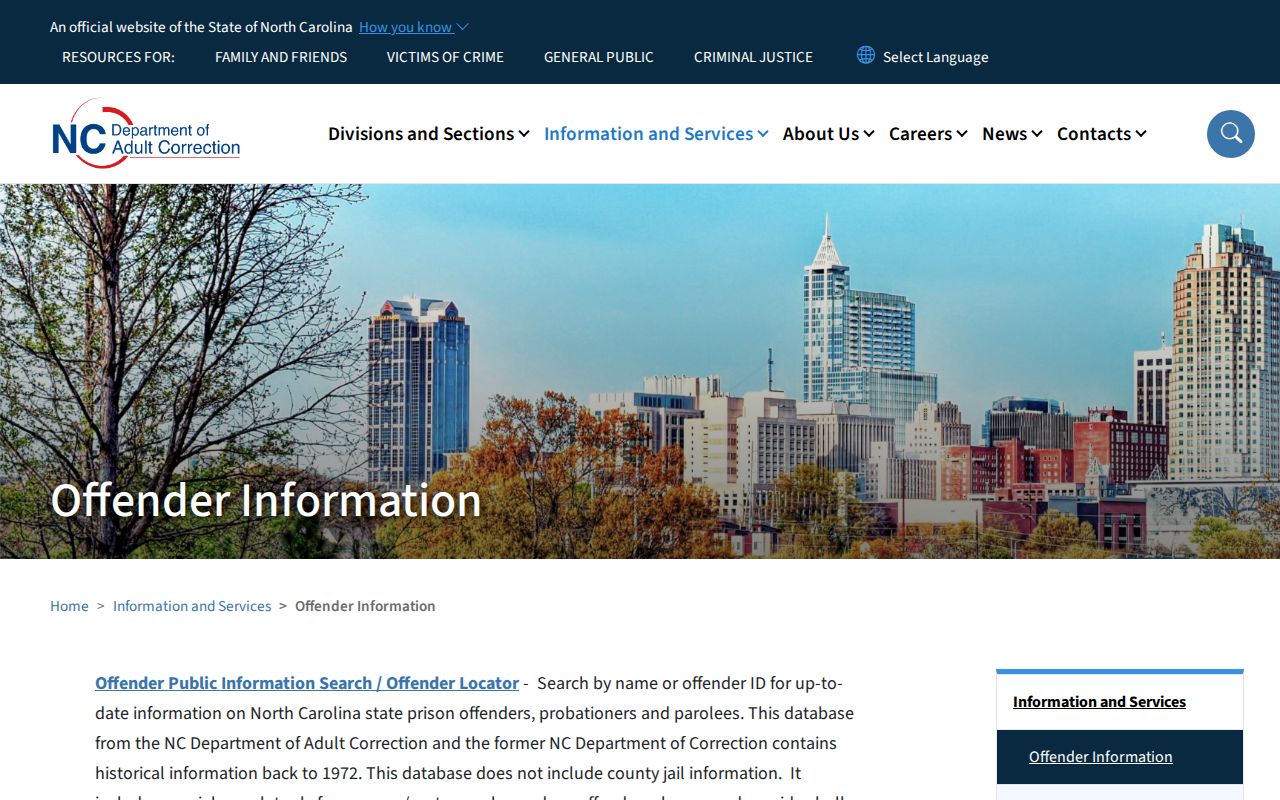 North Carolina released inmate search options on the NCDAC website