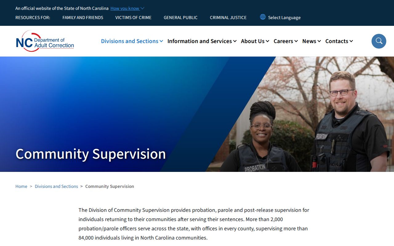 North Carolina statewide parole and probation Community Supervision resources