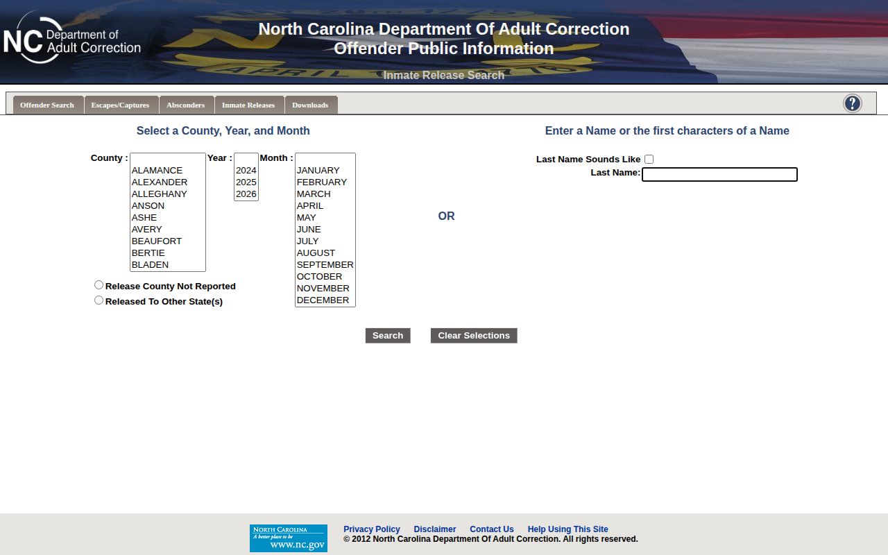 NCDAC released-first search for North Carolina released inmates